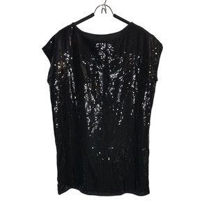 LIBBY EDELMAN Black Sequin Mini Shift Tunic Dress Sz M